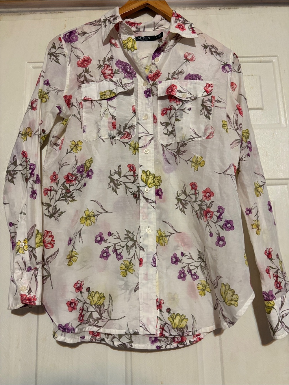 Lauren Ralph Lauren White Floral Button-Front Girls' Shirt